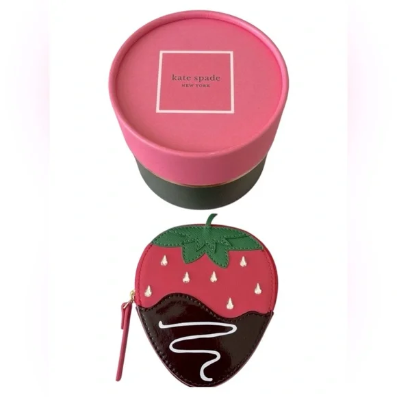 KATE SPADE CREME DE LA CREME CHOCOLATE DIPPED STRAWBERRY COIN PURSE - Picture 4 of 6